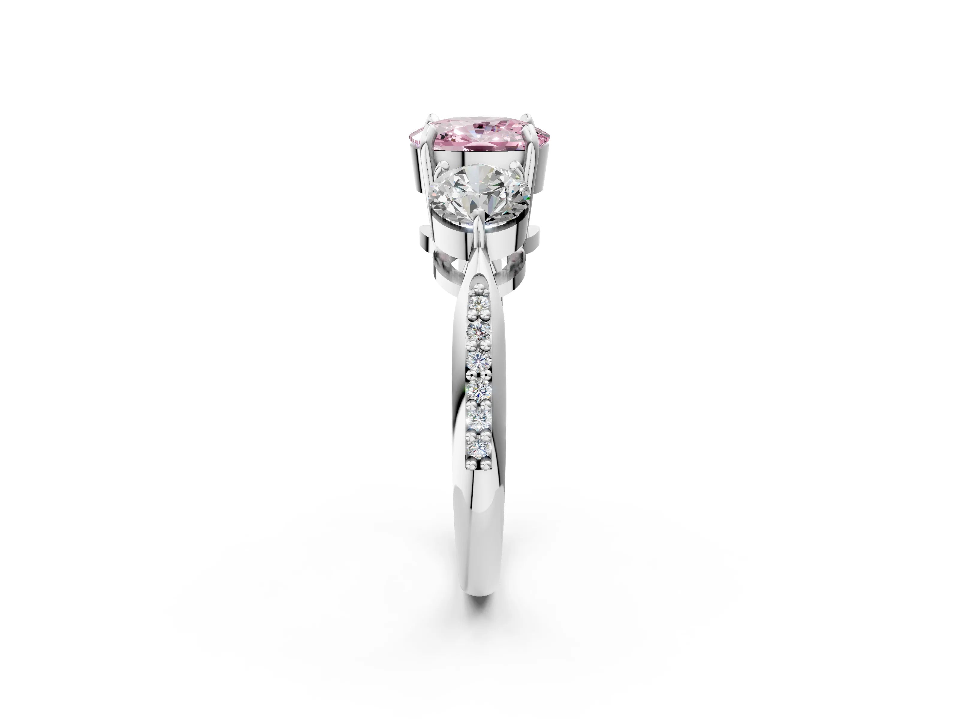 White gold Three-Stone Fancy Pink Cushion Cut Diamond Channel Set Engagement Ring with Prong Setting_26