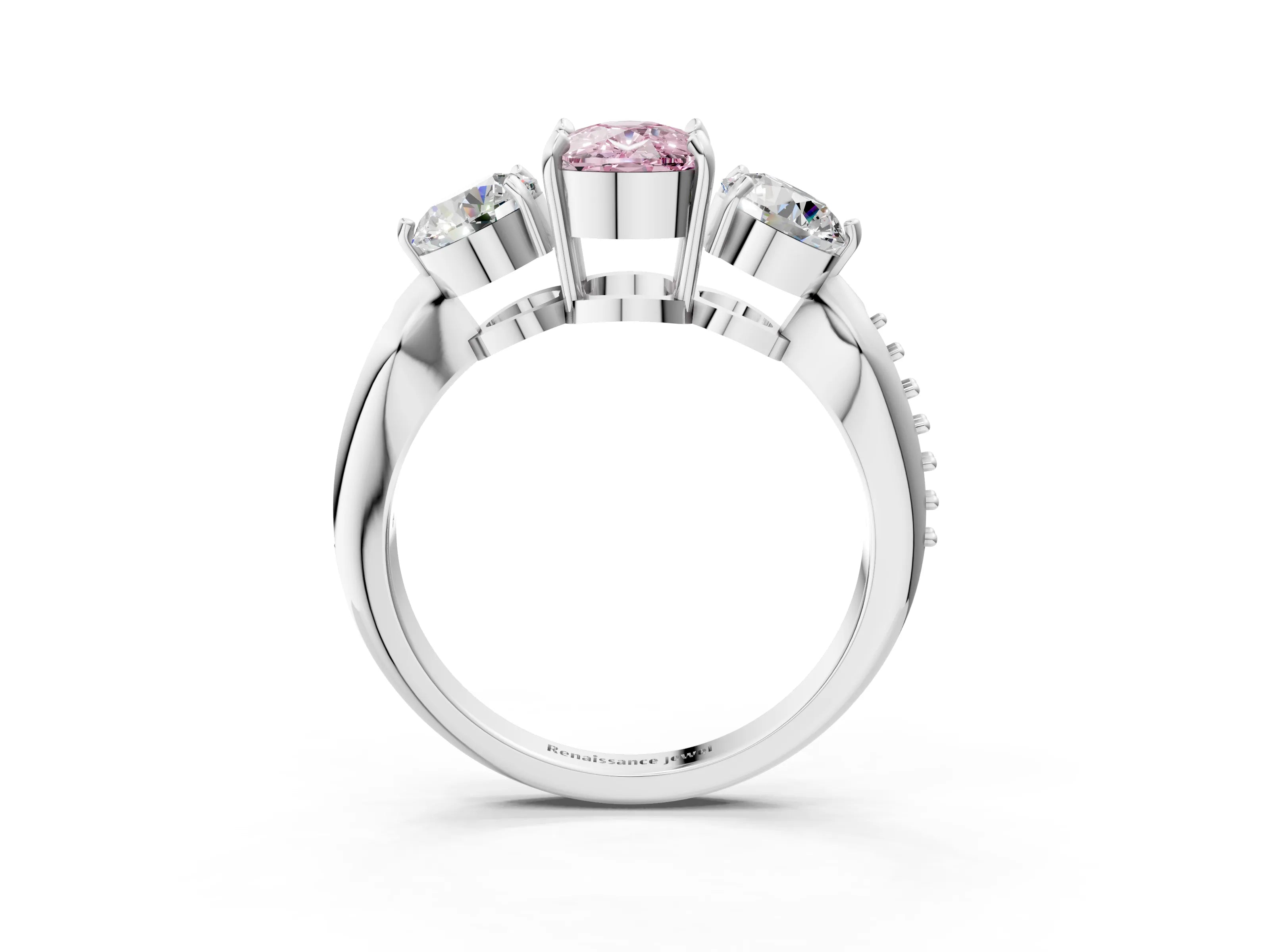 White gold Three-Stone Fancy Pink Cushion Cut Diamond Channel Set Engagement Ring with Prong Setting_27