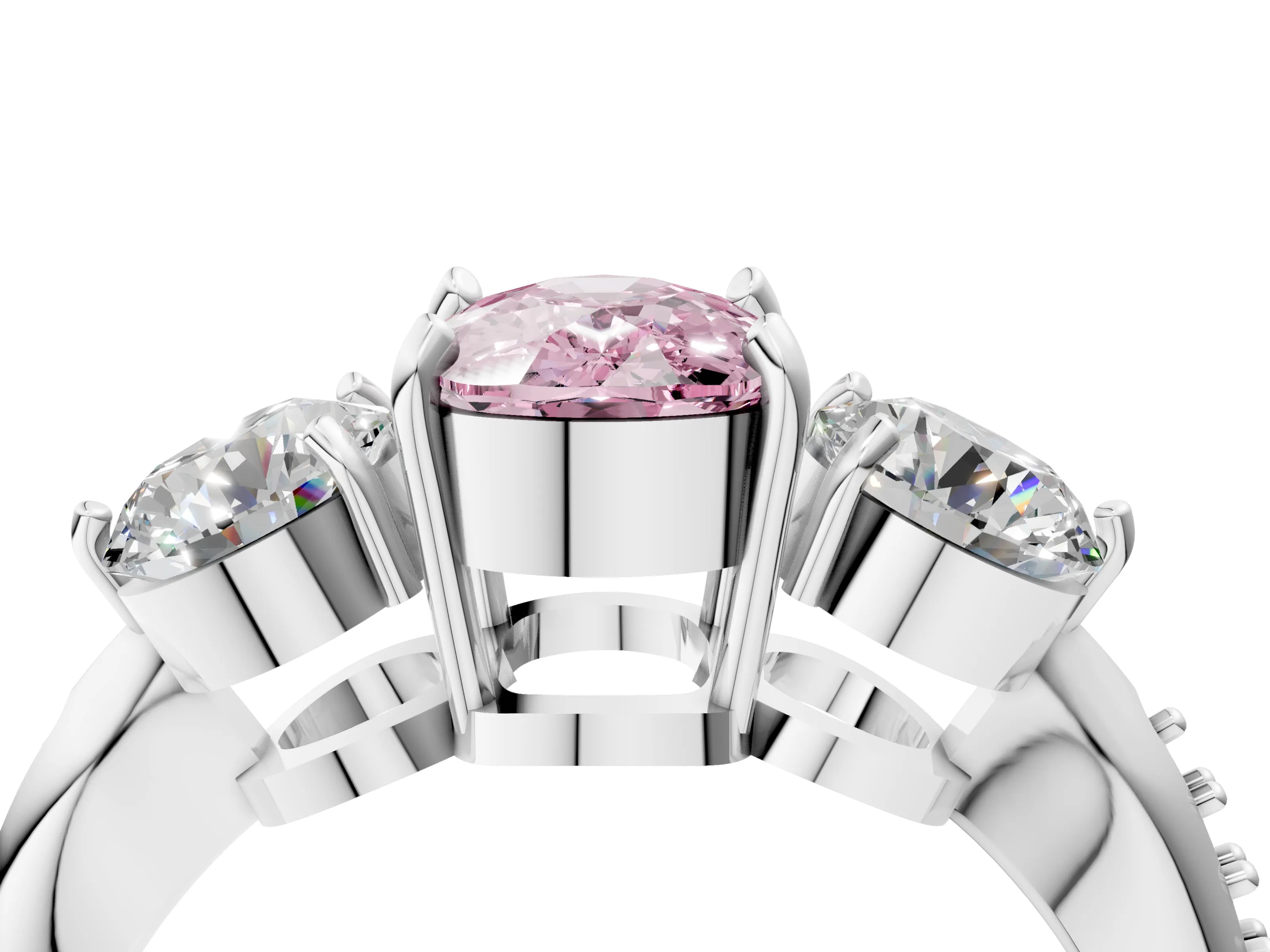 White gold Three-Stone Fancy Pink Cushion Cut Diamond Channel Set Engagement Ring with Prong Setting_28