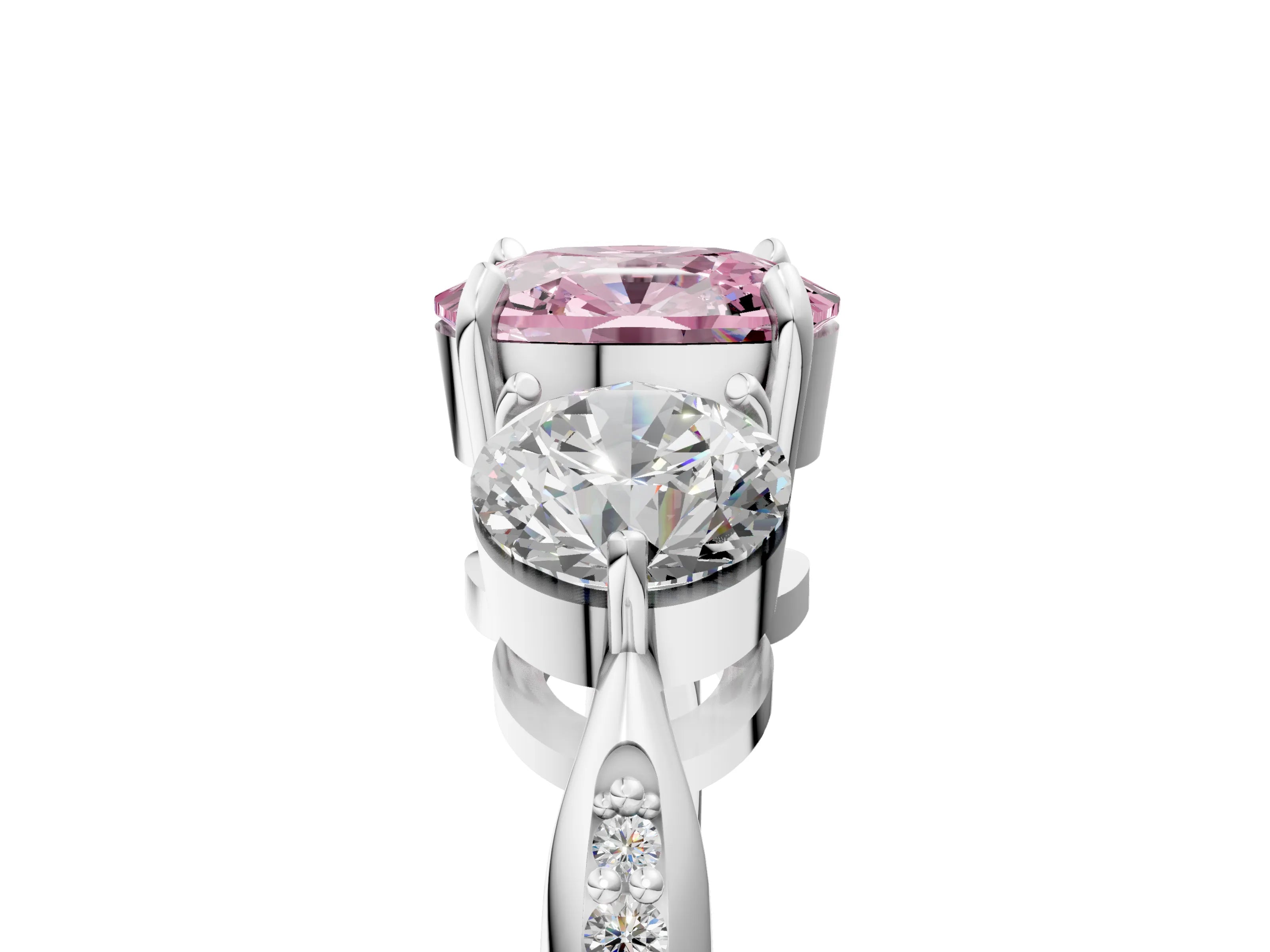 White gold Three-Stone Fancy Pink Cushion Cut Diamond Channel Set Engagement Ring with Prong Setting_29