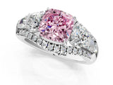 White gold Three-Stone Fancy Pink Cushion Cut Diamond Engagement Ring with Pave Band and Prong Setting_13
