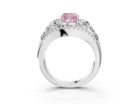 White gold Three-Stone Fancy Pink Cushion Cut Diamond Engagement Ring with Pave Band and Prong Setting_15