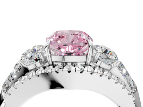 White gold Three-Stone Fancy Pink Cushion Cut Diamond Engagement Ring with Pave Band and Prong Setting_17