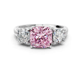 White gold Three-Stone Fancy Pink Cushion Cut Diamond Engagement Ring with Prong Setting_15