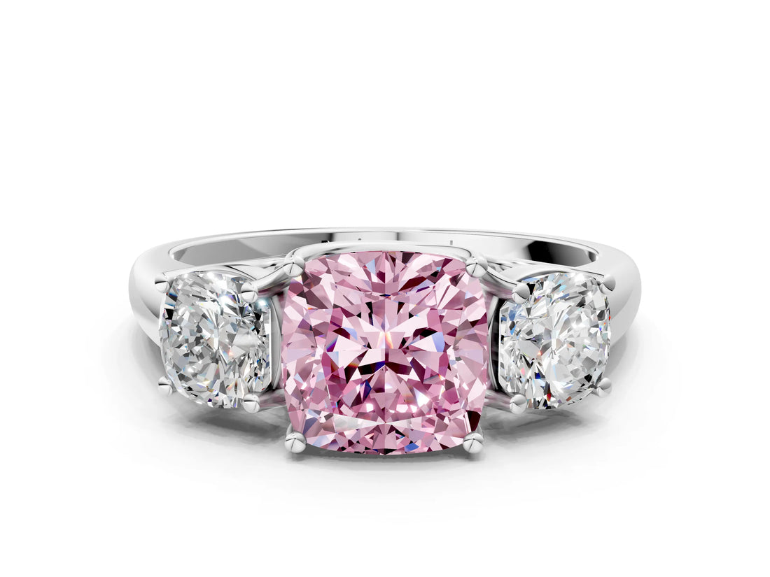 White gold Three-Stone Fancy Pink Cushion Cut Diamond Engagement Ring with Prong Setting_15