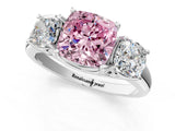 White gold Three-Stone Fancy Pink Cushion Cut Diamond Engagement Ring with Prong Setting_16