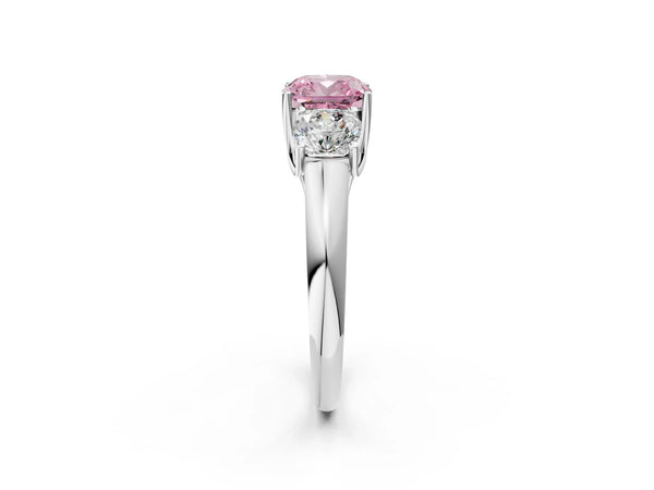 White Gold Cushion Cut Trellis Three Stone Engagement Ring Setting for Fancy Pink Center