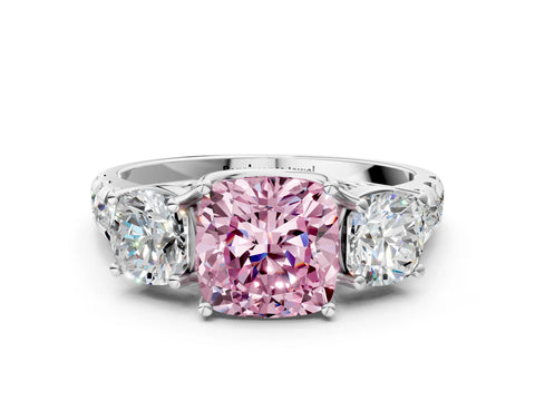 White gold Three-Stone Fancy Pink Cushion Cut Diamond Pavé Band with Prong Setting_12