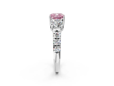 White gold Three-Stone Fancy Pink Cushion Cut Diamond Pavé Band with Prong Setting_14