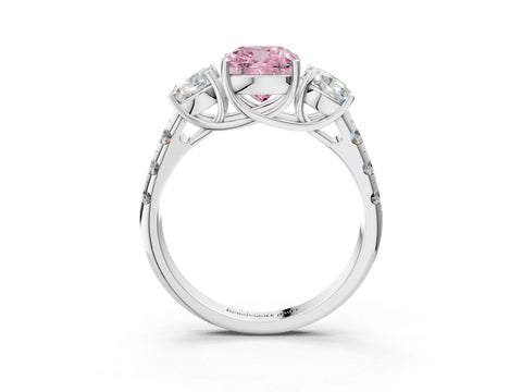 White gold Three-Stone Fancy Pink Cushion Cut Diamond Pavé Band with Prong Setting_15