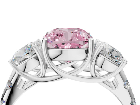 White gold Three-Stone Fancy Pink Cushion Cut Diamond Pavé Band with Prong Setting_16