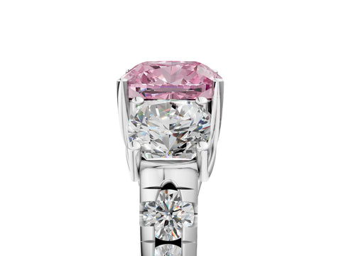 White gold Three-Stone Fancy Pink Cushion Cut Diamond Pavé Band with Prong Setting_17