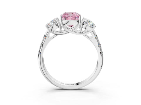 White gold Three-Stone Fancy Pink Cushion Cut Diamond Pavé Band with Prong Setting_3