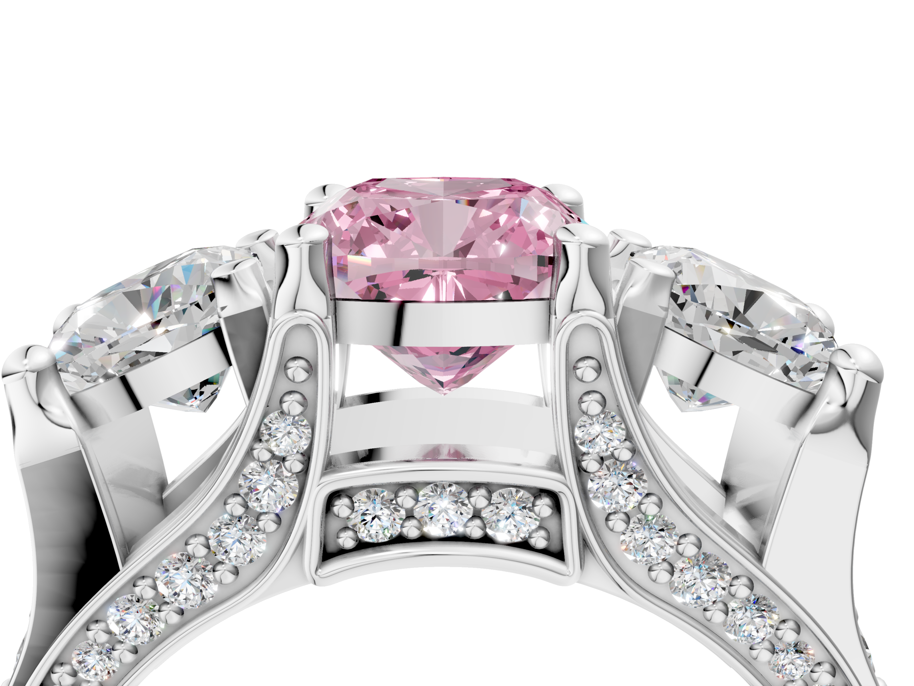 White gold Three-Stone Fancy Pink Cushion  Cut Diamond Ring with Channel-Set Band and Four-Prong Setting_39