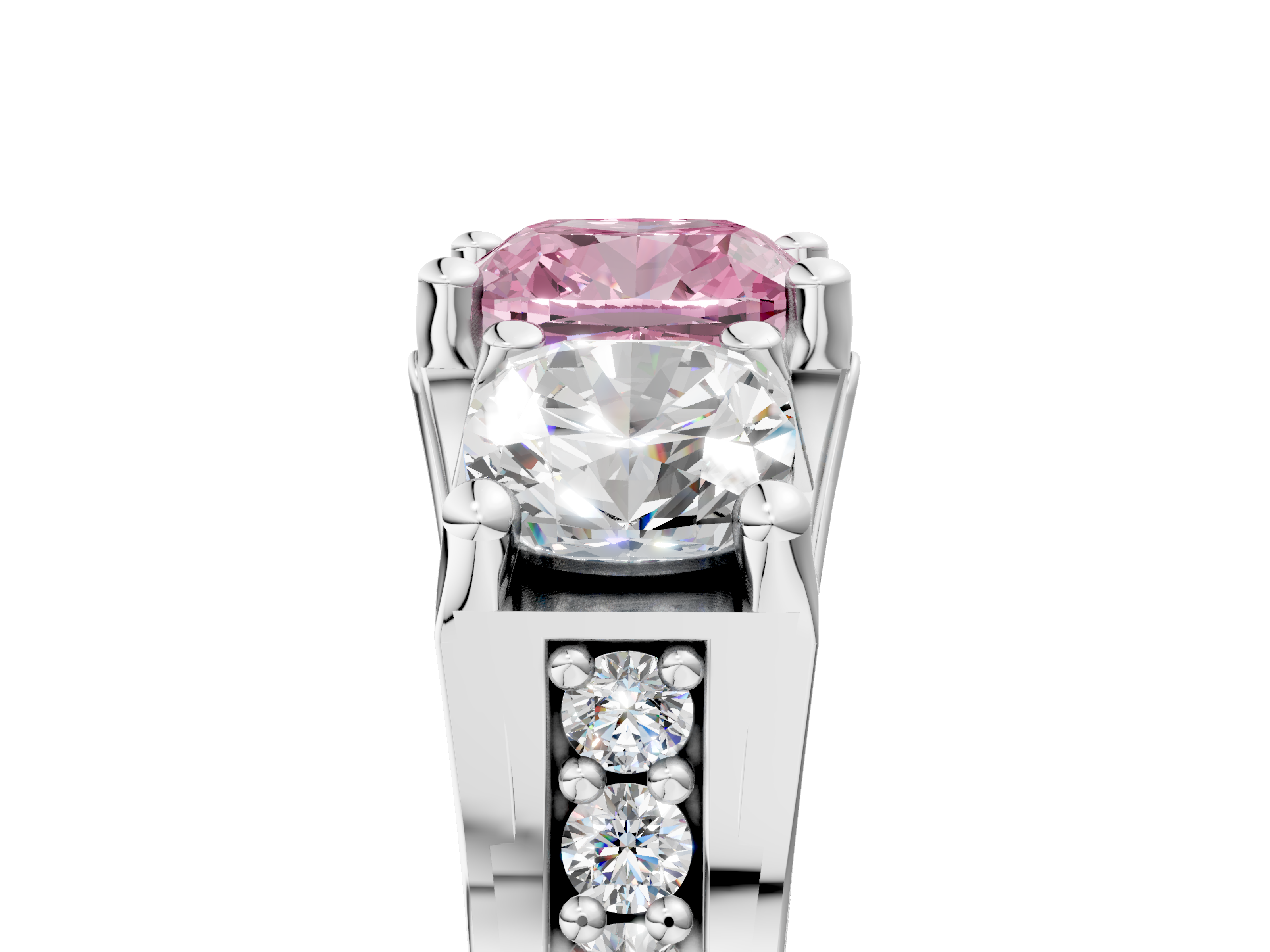 White gold Three-Stone Fancy Pink Cushion  Cut Diamond Ring with Channel-Set Band and Four-Prong Setting_40