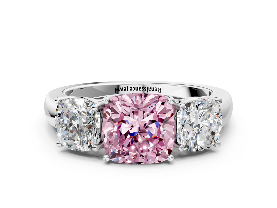 White gold Three-Stone Fancy Pink Cushion  Cut Diamond Ring with Channel-Set Band and Four-Prong Setting_47