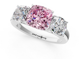White gold Three-Stone Fancy Pink Cushion  Cut Diamond Ring with Channel-Set Band and Four-Prong Setting_48