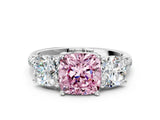 White gold Three-Stone Fancy Pink Cushion Cut Diamond Ring with Pavé Band and Prong Setting_135