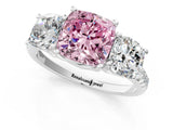 White gold Three-Stone Fancy Pink Cushion Cut Diamond Ring with Pavé Band and Prong Setting_136