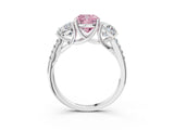White gold Three-Stone Fancy Pink Cushion Cut Diamond Ring with Pavé Band and Prong Setting_138