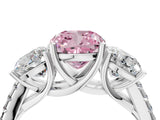White gold Three-Stone Fancy Pink Cushion Cut Diamond Ring with Pavé Band and Prong Setting_139