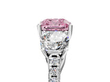 White gold Three-Stone Fancy Pink Cushion Cut Diamond Ring with Pavé Band and Prong Setting_140
