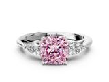 White gold Three-Stone Fancy Pink Cushion  Cut Diamond Ring with Pear Side Stones in Four-Prong Setting_109