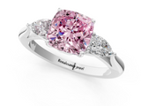 White gold Three-Stone Fancy Pink Cushion  Cut Diamond Ring with Pear Side Stones in Four-Prong Setting_110