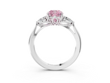 White gold Three-Stone Fancy Pink Cushion  Cut Diamond Ring with Pear Side Stones in Four-Prong Setting_111