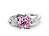White gold Three-Stone Fancy Pink Cushion Cut Diamond Ring with Pear  Side Stones in Four-Prong Setting_12