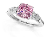 White gold Three-Stone Fancy Pink Cushion Cut Diamond Ring with Pear  Side Stones in Four-Prong Setting_13