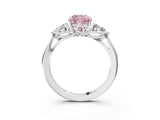 White gold Three-Stone Fancy Pink Cushion Cut Diamond Ring with Pear  Side Stones in Four-Prong Setting_15