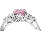 White gold Three-Stone Fancy Pink Cushion Cut Diamond Ring with Pear  Side Stones in Four-Prong Setting_16