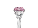 White gold Three-Stone Fancy Pink Cushion Cut Diamond Ring with Pear  Side Stones in Four-Prong Setting_17