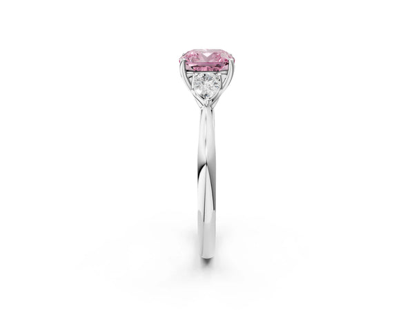 White gold Three-Stone Fancy Pink Cushion Cut Diamond Ring with Pear  Side Stones in Four-Prong Setting