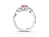 White gold Three-Stone Fancy Pink Cushion Cut Diamond Ring with Pear  Side Stones in Four-Prong Setting_63