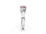 White gold Three-Stone Fancy Pink Cushion Cut Diamond Ring with Round Side Stones, Classic Band, and Four-Prong Setting_26