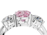 White gold Three-Stone Fancy Pink Cushion Cut Diamond Ring with Round Side Stones, Classic Band, and Four-Prong Setting_28