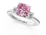 White gold Three-Stone Fancy Pink Cushion  Cut Diamond Solitaire with Prong Setting and Classic Band_61