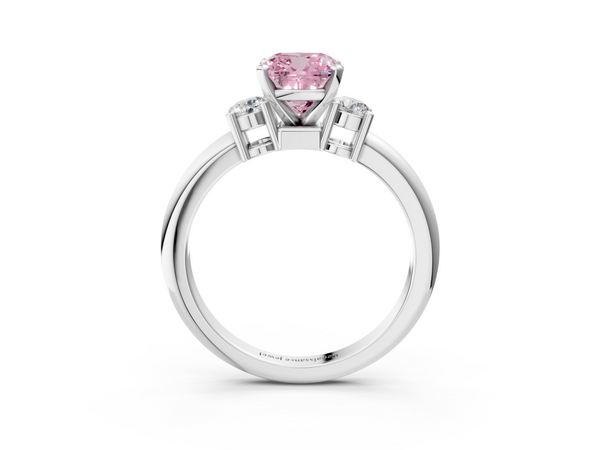 White gold Three-Stone Fancy Pink Cushion  Cut Diamond Solitaire with Prong Setting and Classic Band