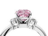 White gold Three-Stone Fancy Pink Cushion  Cut Diamond Solitaire with Prong Setting and Classic Band_64
