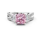 White gold Three-Stone Fancy Pink Cushion  Cut Diamond Twist Band with Prong Setting_51