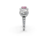 White gold Three-Stone Fancy Pink Cushion Cut Halo Diamond Milgrain Band with Four-Prong Setting_2