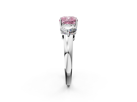 White gold Three-Stone Fancy Pink Cushion  Cut Solitaire Ring with Prong Setting on a Classic Band_62