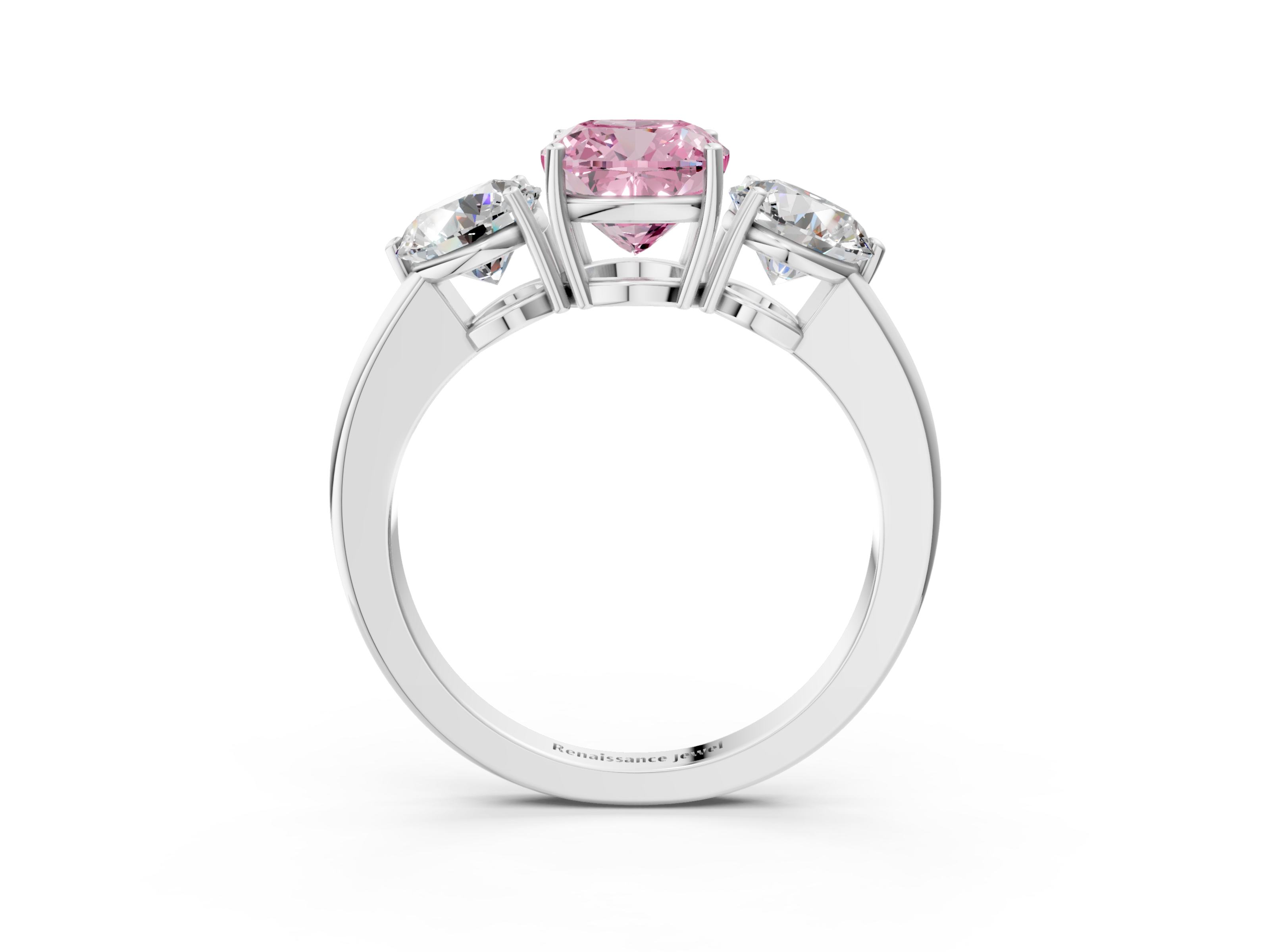 White gold Three-Stone Fancy Pink Cushion  Cut Solitaire Ring with Prong Setting on a Classic Band_63