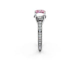 White gold Three-Stone Fancy Pink Cushion  Diamond Milgrain Pave Band with Prong Setting 2