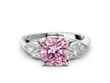 White gold Three-Stone Fancy Pink Cushion  Diamond Ring with Pear Side Stones in Four-Prong Setting_58
