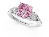 White gold Three-Stone Fancy Pink Cushion  Diamond Ring with Pear Side Stones in Four-Prong Setting_59