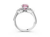 White gold Three-Stone Fancy Pink Cushion  Diamond Ring with Pear Side Stones in Four-Prong Setting_61