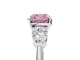 White gold Three-Stone Fancy Pink Cushion  Diamond Ring with Pear Side Stones in Four-Prong Setting_66